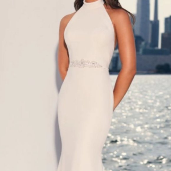 Champagne, halter neckline, fit and flare - Picture 3 of 4